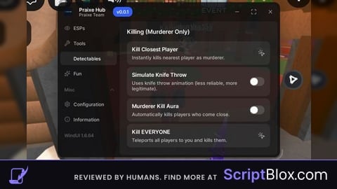 Praixe hub Godmode Auto shoot murderer Kill aura and 30 more