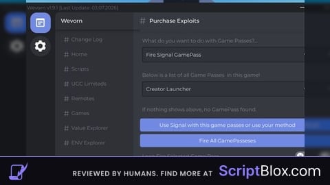 Script Wevorn For Free Gamepass and Dev Products and Instant