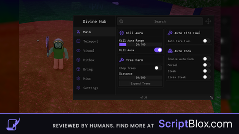 Divine Hub BEST script Bring Items Kill Aura Auto Trees