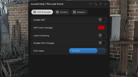 Luned Hub | Infinity Ammo, ESP, Aimbot, FOV Changer etc. - The Lost Front script preview