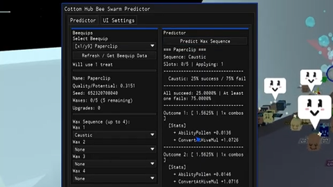 Cottom Hub BSS Wax Predictor - Bee Swarm Simulator script preview