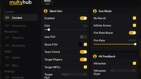 Multyhub silent aim gun mods fly and more - SCP: Site Roleplay script preview