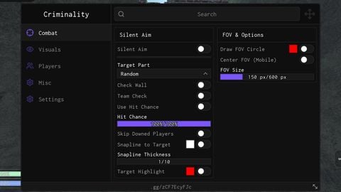 Silent aim Mobile and Pc KEYLESS - [💗] Criminality script preview