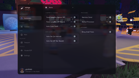 wings God Mode Automation Kill Aura more - [🔨] 99 Nights in the Forest 🔦 script preview