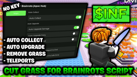 Auto Collect Auto Upgrade Remove Gr* TP And More - Cut Grass for Brainrots script preview